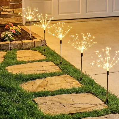 Solar-powered Ground-Mounted IP65 Rated LED Fireworks Lights Dandelion String Lights Outdoor Christmas Garden Lawn Decoration
