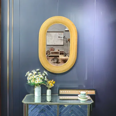 80*120cm Delicate Design Minimalist Wooden Wall Mirrors Bathroom Oval Bamboo Mirror for Home Decor