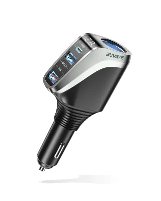 BUVAYE High Power Car Charger Pd3.1+Qc3.0 2USB 1Type C Portable Black Fast Mobile Phone Charger DC Wire