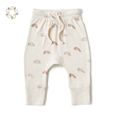 Organic Bamboo Baby Harem Pants Sustainable Printing Toddler Leggings Ribbed Eco Friendly Organic Infant Leggings