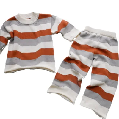 Ins Sales of Foreign Trade Unisex Boys and Girls Baby Three-color Splicing Between Foreign Style Long Sleeve Pants Leisure Suit