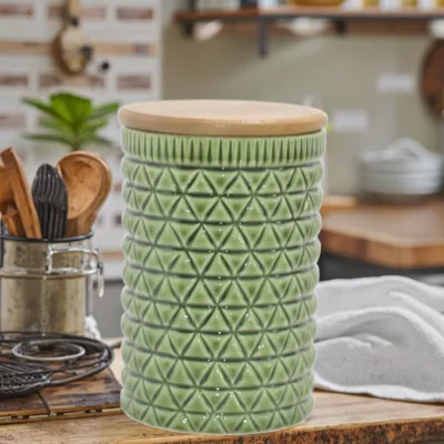 Custom Ceramic Canister Cookie Jars with Bamboo Airtight Lids for Kitchen Food Storage & Preservation