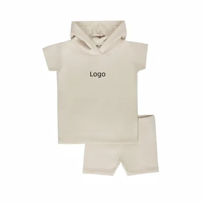 Boys Outfit Set Toddler Custom Logo Pattern Top Short Sleeves Hooded Shirt Tee Solid Color Casual Shorts 2 PIece Sets 1-3 Years
