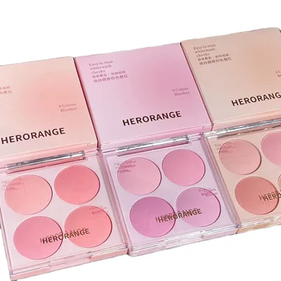 HERORANGE Sweet Four Color Blush Natural Nude Makeup Brighten Skin Tone Portable Makeup Blush Professional Facial Makeup Blush