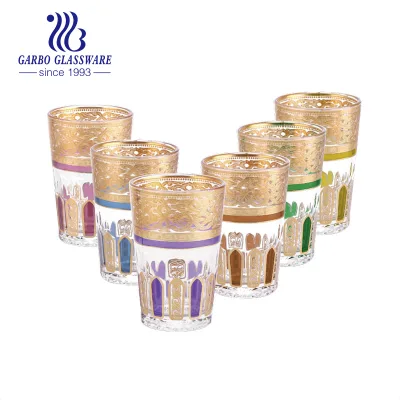 Wholesale Factory OEM Design Morocco 6oz Tea Glass Cup with Golden Decal for Family Daily Tea Drinking Cup