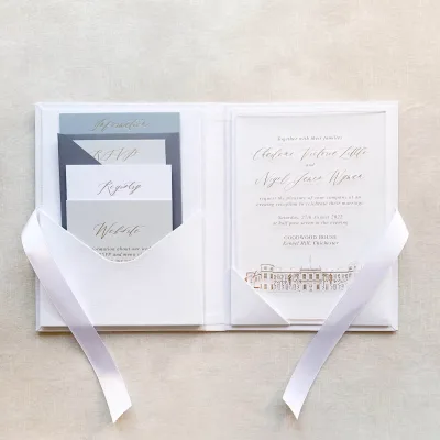 Gold Embossing Wedding Card Velvet Hardcover Box 5*7 Inch Luxury Wedding Linen Invitations Box with Envelope