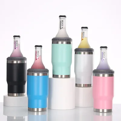 OEM/ODM Wholesale 14oz Stainless Steel Double Wall Vacuum Insulated Skinny Straight Can Coolers Straw Handle Lid BPA Free