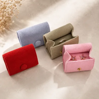 Luxury Microfiber Ring Pouch with Snap Button Closure for Jewelry Storage Travel Organization and Gift Packaging