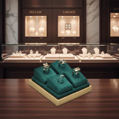 Luxury Green Ring Display Stand Velvet Ring Display Prop Ring Combination Display Stand