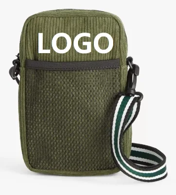 Kids Corduroy Cross Body Bag Custom Personal Label Small Corduroy Crossbody Bag with Zipper Pocket