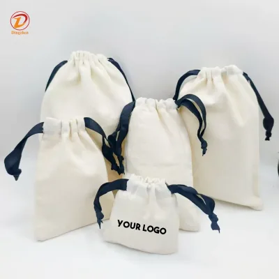 Customized LOGO Prining Cotton Jewelry Gift Storage Small Drawstring Bag