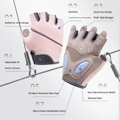 Sports Fitness Gloves for Men Women Non-Slip Abrasion-Resistant Blister-Preventing Shock-Absorbing Breathable Half-Finger Gloves