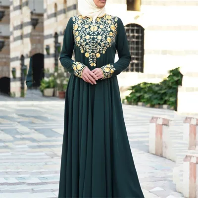 Long Dress Casual Middle Eastern Simple Ethnic Style Printed Fashion Long Dress