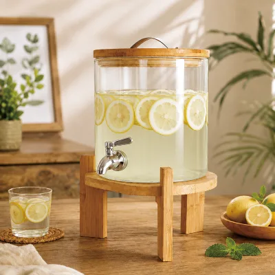 5L 7.5L 10L Wholesale Borosilicate Glass Cylinder Beer Juice Drinkware with Faucet for Weddings Parties Glass Beverage Dispenser