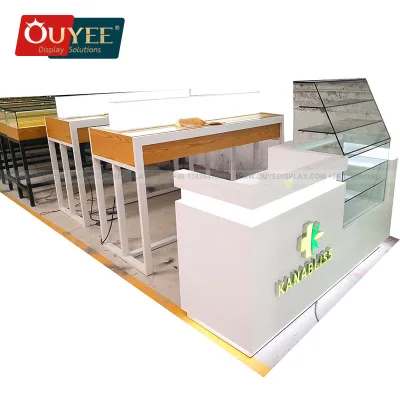 3D Design Service Extra Vision Display Racks Wooden Glass Tobacco Shelf Smoke Shop Cigar Rollers Mall Kiosk for Smoke Shop