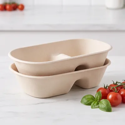 Thick Natural Color Sugarcane Fiber Paper Box Biodegradable Food Grade Lunch Container for Salad Takeaway