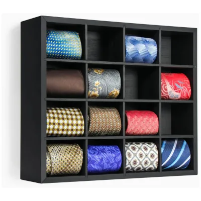 Bamboo Tie Organizer Tie Display Racks Holder for Wall Wardrobe Drawer Organizer for 16 Neck Ties Wall Mounted Belt and Rack