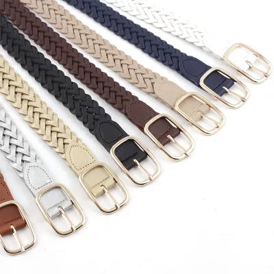 Custom Girls Braided Skinny Narrow PU Leather Belt Women Woven Braided Belt O-Ring Buckle Leather Belt for Dress Jean Skirt Pant