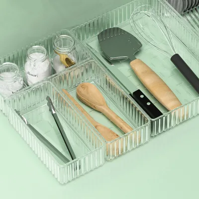 Transparent White PP+ABS Plastic Rectangle Injection Modern Office Storage Box Drawer Organizer 34x25x4.5cm