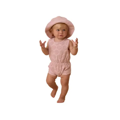 2025 Solid Pattern Cotton Knit Toddler Girl Jumpsuit Short Sleeve Jumpsuit