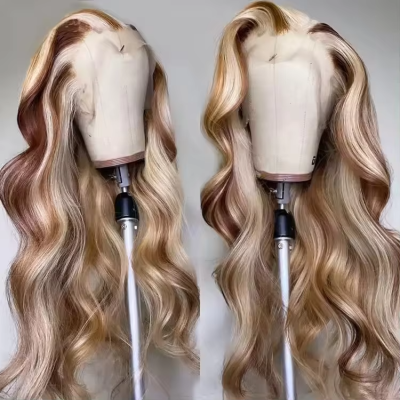 Human Hair Transparent Hd Full Lace Wig With Baby Hair, Hd Highlight Lace Front Wig,Virgin Glueless Ombre Blonde Color Lace Wig