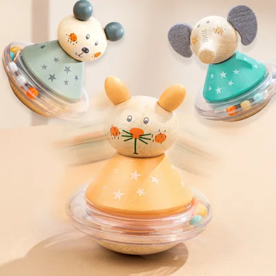 Hot Selling Wooden Tumbler Bell, Fun Cartoon Animal Early Education and Puzzle Toy for Infants and Young Children