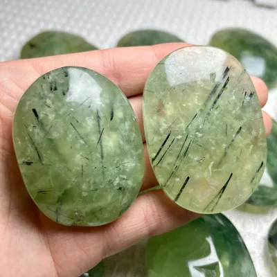 High Quality Natural Prehnite Crystal Palm Stone for Healing Arppreciate for Massage Home Decor