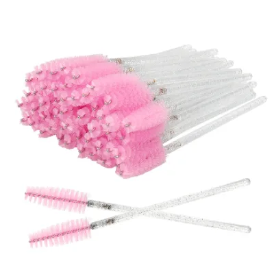 Julong 50Pcs Cosmetic Eyelash Brush Eye Lash Makeup Brushes Disposable White Crystal Mascara Wands Brush Eyelash Extension Tools