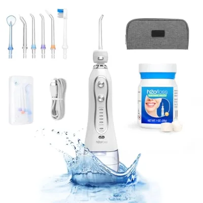 H2ofloss Cordless Portable Plastic Dental Flosser Electric USB-Powered English IPX7 Waterproof 360 Nozzle for Tonsil Stone