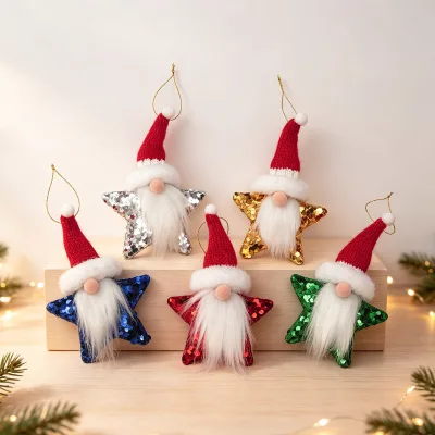 Faceless Gnome Doll Pendant Sequined Pentagram Christmas Ornament Promotional Gift