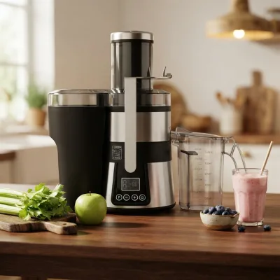 Digital Touch Control 5-Speed Stainless Steel Housing Pure Copper Motor Centrifugal Juicer Non-Drip Spout Quiet Operation 1000W