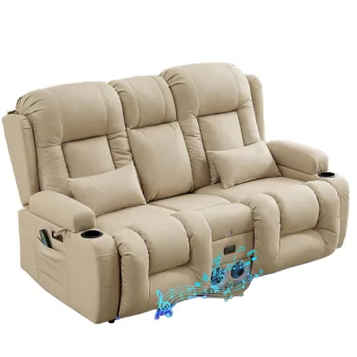 Modern Electric Extendable Massage Home Theater Seating Fabric Console 4 Colors Ambient Lighting Bluetooth Speakers USB Ports