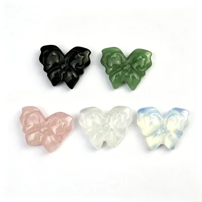 Natural Carved Stone Butterfly Cyrstal Quartz Home Decoration, Healing Gemstone Animal Craving Crystals 32x27x9mm
