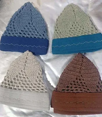 High Quality Kufs Hand Knitted 100% Cotton Mesh Eco-Friendly Muslim Men's Prayer Hat Adjustable Ethnic Cap