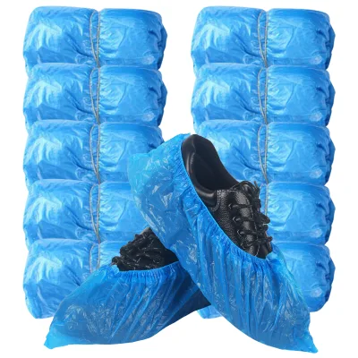 Disposable Hand Made Machine Made PE Plastic Polyethylene Waterproof Blue Shoe Cover for Medical Use CE Certified Clean up