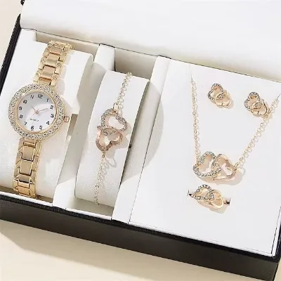 Women's Watch Jewelry Set Quartz Watch Heart-Shaped Jewelry Watch Set With Box
