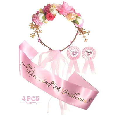 LEMON Baby Shower Decoration Girl Mom to Be Flower Crown It's a Girl Growing a Princess Sash and Mommy to Be Pin Dad to Be Pin