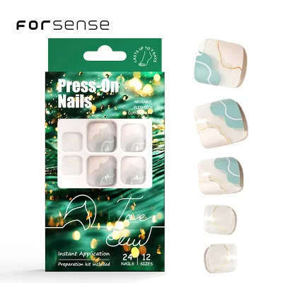 custom logo short toe nail tips elegant salon designs spring clear feet nail sky cloud green ombré color press on nails for toes
