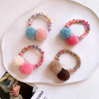 2024 Children Hair Accessories Imitation Lamb Hairball Hair Band Girl Colorful Hair Ties Ponytail Rubber Band