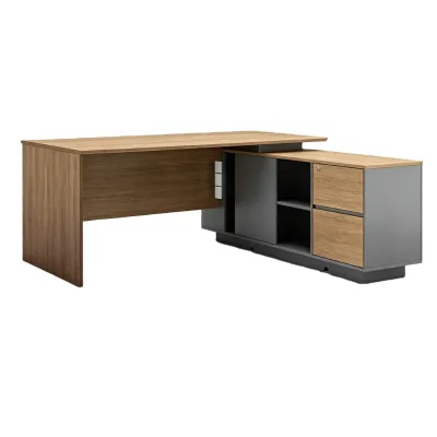 Luxury Modern L-Shaped Wood Office Desk with Two-Tone Finish Office Storage Cabinet & Lock Drawers