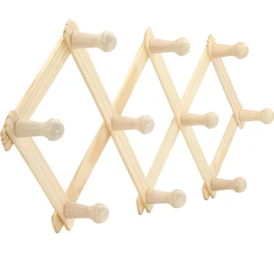 Accordion Style Wood Expandable Rack Hat Cap Belt Umbrella Coffee Mug Wall Wooden Pegs