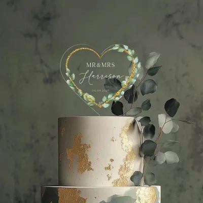 MR and Mrs Acrylic Cake Topper Transparent Wedding Anniversary Birthday Decor Personalized Laser Engraved Romantic Couple Party