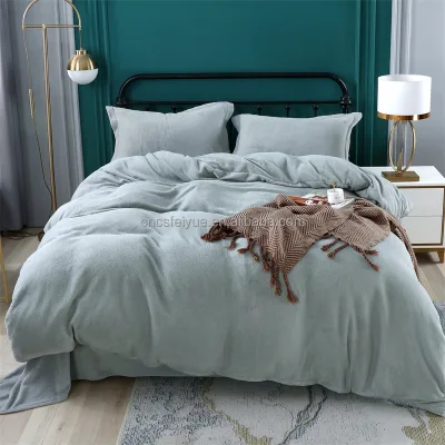 FY High Quality Plain Colour Grey Coral Velvet Soft Warm Recycled Polyester Bedding Set for Adults Kids