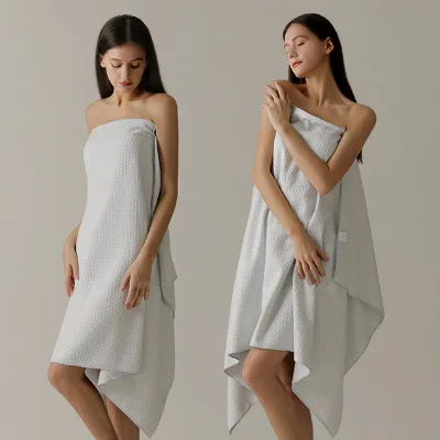 Wholesale 85x150cm Waffle Microfiber Wrap Bath Skirt Concealed Snap Button Quick Dry Absorbent Breathable Wearable Bath Towel