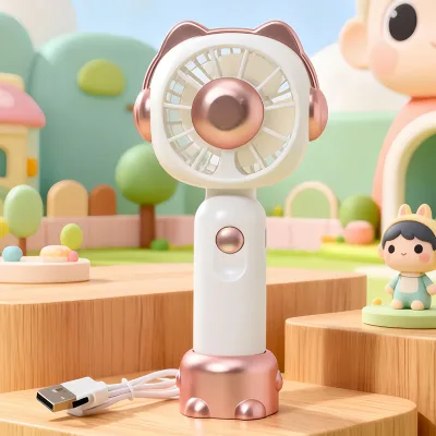 HECION New Summer Cute Kitten Handheld Fan: 3-Speed Adjustment, Powerful Airflow, with Stand Desktop Fan