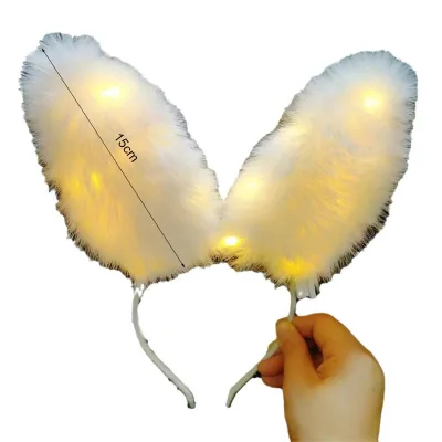 New LED Glowing Plush Bunny Ear Headband Hair Hoop for Women Kids Lovely Light up Rabbit Ear Headwear Festival Party Props