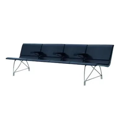 Modern Public Leather Waiting Bench Chair with Metal Seat for Barber Shop and Hotel Commercial Use