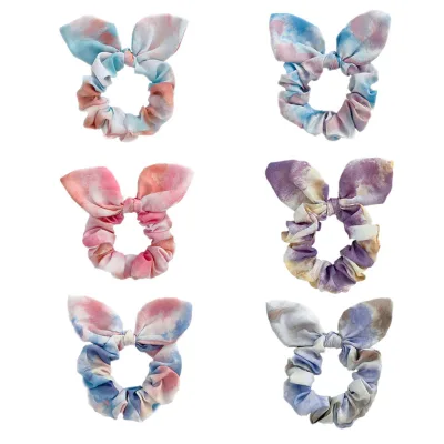 Hot-selling Custom Hand Tie Dyed Velvet Hair Scrunchies with Ears and Scrunchies with Ears for Winter