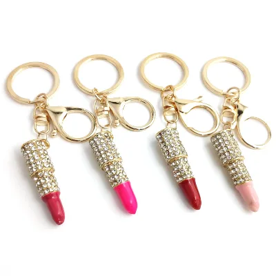 2023 New Fashion pink Red Blue Sunsine Colorful Metal Cute Lipgloss Key Chain Keychain Set