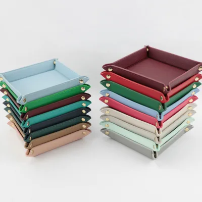 Square PU Plain Weave Storage Box Desktop Entryway Key and Jewelry Storage Tray